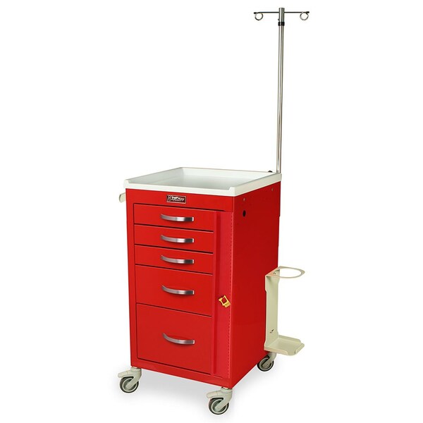 Narrow Emergency Cart with MD18-EMG Package, Short Height, Mini Width, Five Drawers, Breakaway Lock